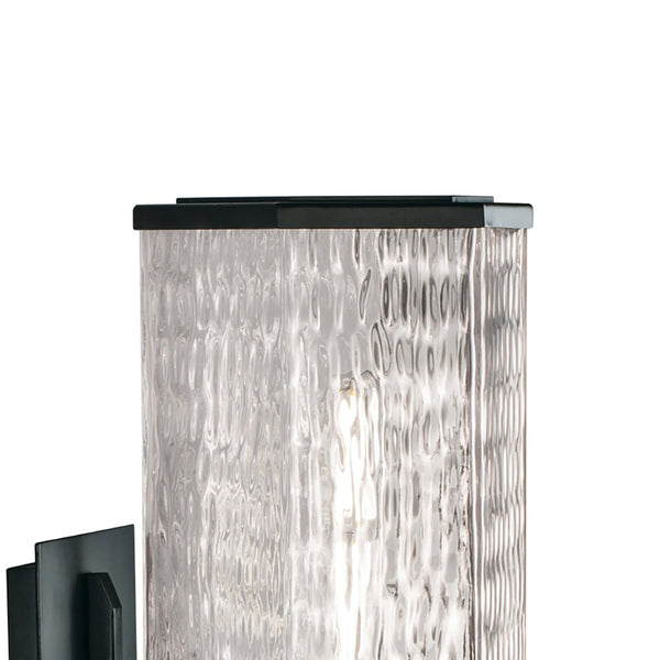 Atlas Polygon 12.75'' High Outdoor Sconce - Modern Matte Black Fixture with Wavy Glass Shade for Curb Appeal OL11205-BK