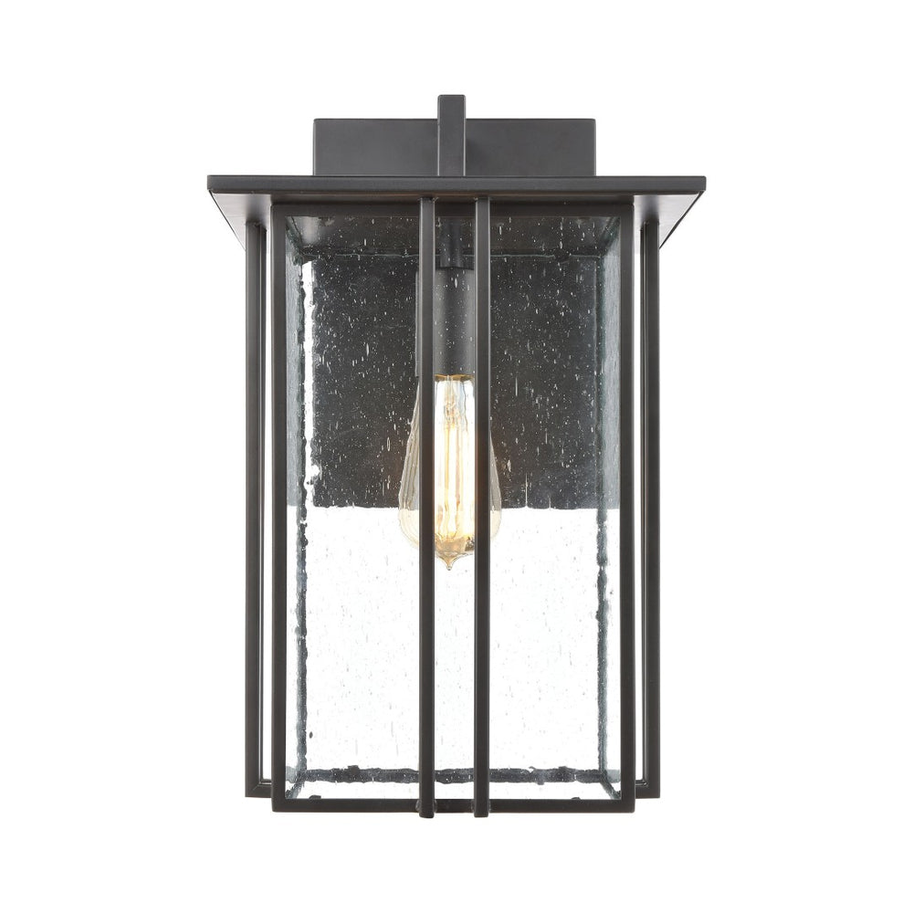 Atlas Radnor Outdoor Sconce - Elegant Mission-Style Lighting with Seeded Glass for Porches and Walkways Matte Black 10'' OL11211-BK