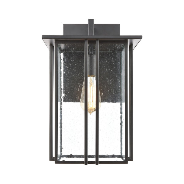 Atlas Radnor Outdoor Sconce - Elegant Mission-Style Lighting with Seeded Glass for Porches and Walkways Matte Black 10'' OL11211-BK