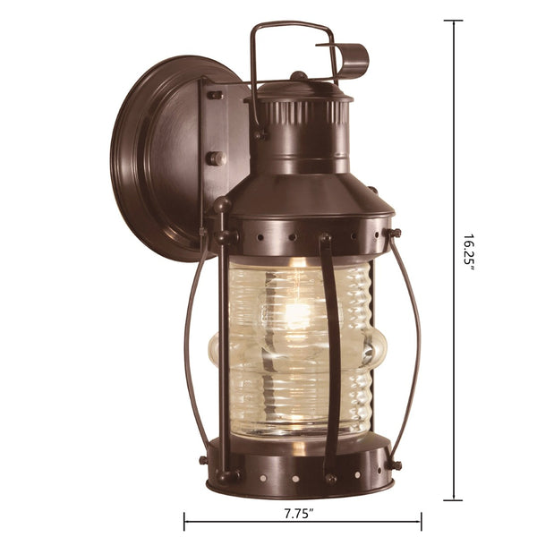 Atlas Seafarer Outdoor Wall Sconce - Nautical Lantern Design for Entryways, Porches, and Patios Bronze 16.25'' OL11217-BZ