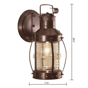 Atlas Seafarer Outdoor Wall Sconce - Nautical Lantern Design for Entryways, Porches, and Patios Bronze 20.5'' OL11218-BZ