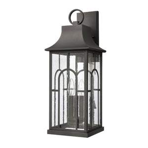 Atlas Triumph 23" High 3-Light Outdoor Sconce - Durable Aluminum, Textured Black Finish & Seeded Glass Panels OL11231-BK