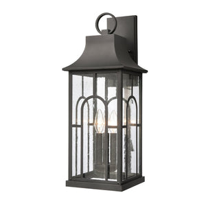 Atlas Triumph 23" High 3-Light Outdoor Sconce - Durable Aluminum, Textured Black Finish & Seeded Glass Panels OL11231-BK