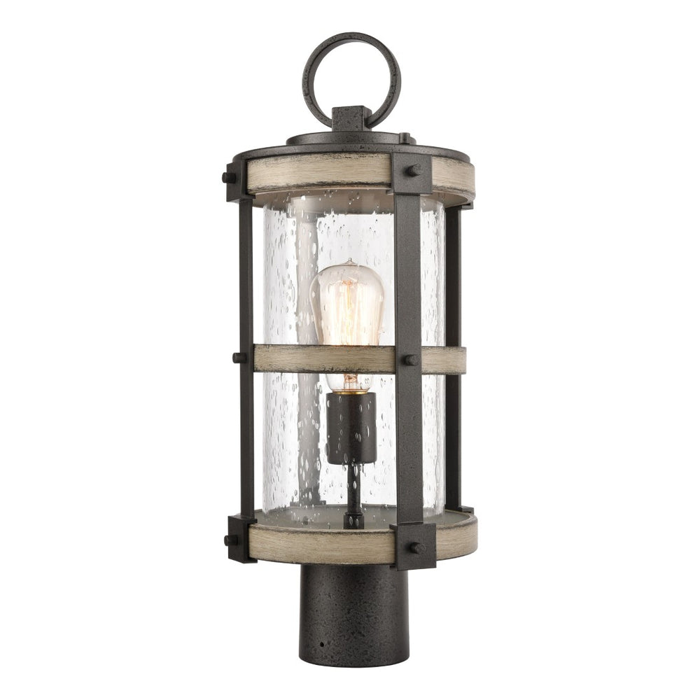 Atlas Annenberg 19" High Outdoor Post Light - Rustic Farmhouse Style with Seeded Glass & Anvil Iron Finish OL11242-GY