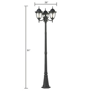 Atlas Central Square 91'' High 3-Light Outdoor Post Light - Elegant Matte Black Fixture for Pathways & Gardens OL11250-BK