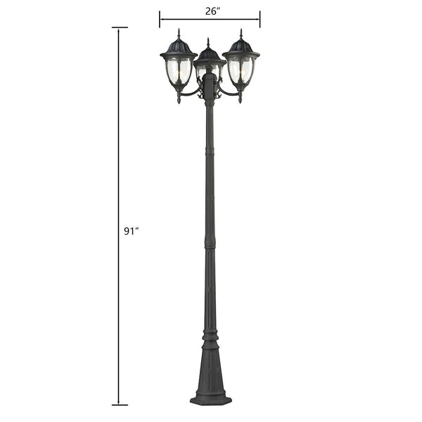 Atlas Central Square 91'' High 3-Light Outdoor Post Light - Elegant Matte Black Fixture for Pathways & Gardens OL11250-BK