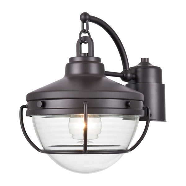 Atlas Eastport 12" Nautical-Inspired Outdoor Post Light with Clear Ribbed Glass for Coastal Ambiance Oil Rubbed Bronze OL11257-BZ