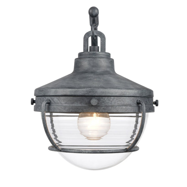 Atlas Eastport 12" Nautical-Inspired Outdoor Post Light with Clear Ribbed Glass for Coastal Ambiance Aged Zinc OL11257-GY