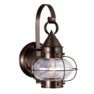 Atlas Cottage Outdoor Sconce - 1-Light Coastal Charm with Onion-Shaped Glass and Solid Brass Cage Design Bronze 8.25'' OL11258-BZ