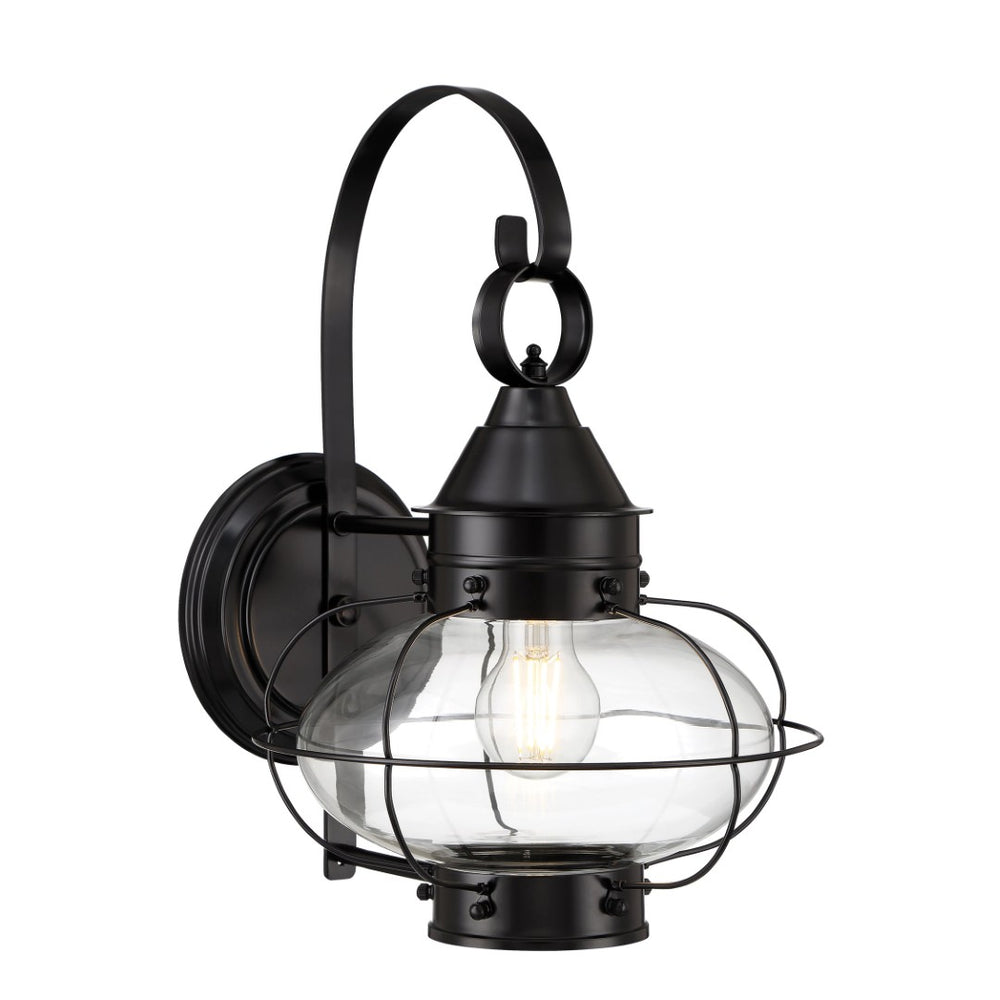 Atlas Cottage Outdoor Sconce - 15.75" High 1-Light Vintage Onion Glass Lantern in Black, Coastal Charm OL11260-BK1