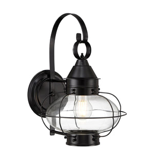 Atlas Cottage Outdoor Sconce - 15.75" High 1-Light Vintage Onion Glass Lantern in Black, Coastal Charm OL11260-BK1
