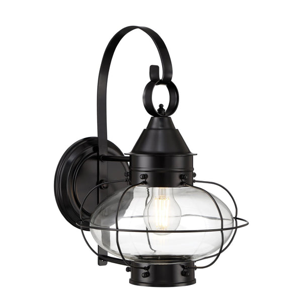 Atlas Cottage Outdoor Sconce - 15.75" High 1-Light Vintage Onion Glass Lantern in Black, Coastal Charm OL11260-BK1