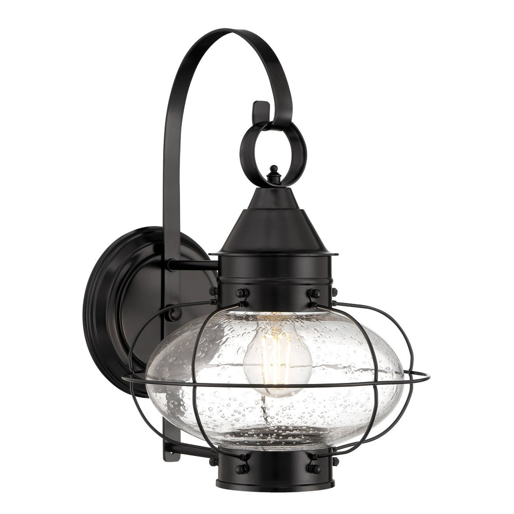 Atlas Cottage Outdoor Sconce - 15.75" High 1-Light Vintage Onion Glass Wall Fixture in Black Finish OL11260-BK2
