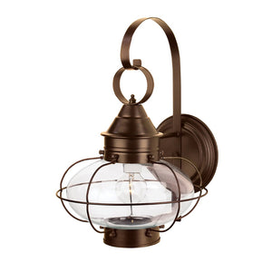 Atlas Cottage Outdoor Sconce - 1-Light Coastal Charm with Onion-Shaped Glass and Solid Brass Cage Design Bronze 10.63'' OL11260-BZ