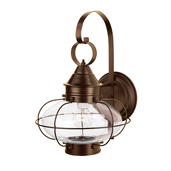 Atlas Cottage Outdoor Sconce - 1-Light Coastal Charm with Onion-Shaped Glass and Solid Brass Cage Design Bronze 10.63'' OL11260-BZ