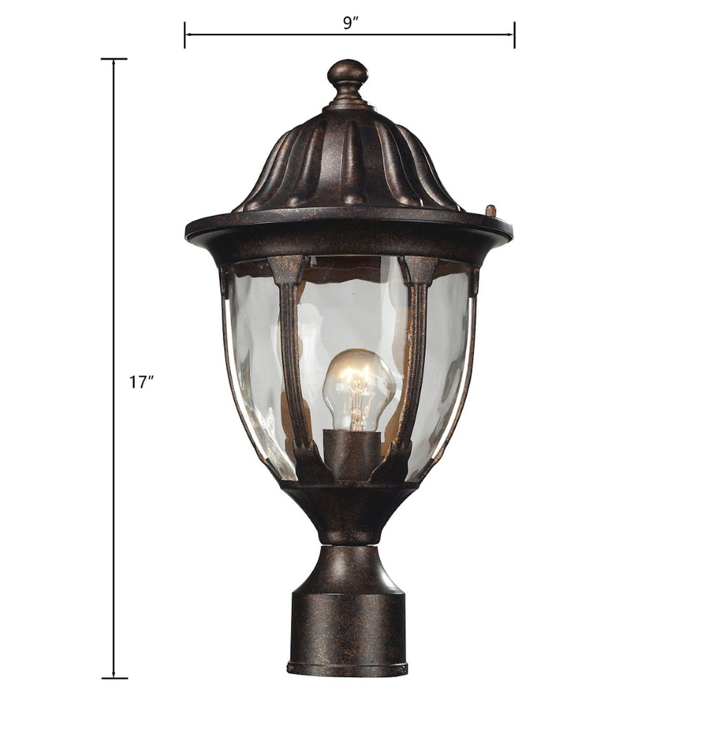 Atlas Glendale 17'' High Outdoor Post Light with Regal Bronze Finish & Textured Water Glass Design OL11263-BZ