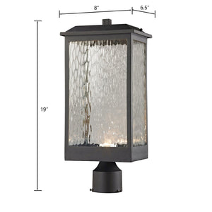 Atlas Newcastle 19'' High Outdoor Post Light - Modern Matte Black with Rippled Glass, LED Efficiency OL11271-BK