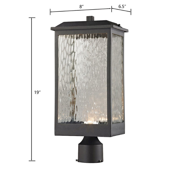 Atlas Newcastle 19'' High Outdoor Post Light - Modern Matte Black with Rippled Glass, LED Efficiency OL11271-BK