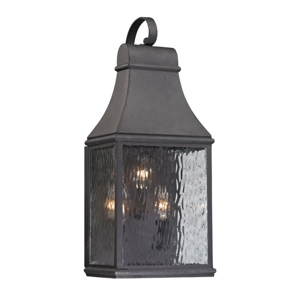 Atlas Forged Jefferson 2-Light Outdoor Sconce - Timeless Lantern Design with Textured Glass for Ambiance Charcoal 9'' OL11314-BK