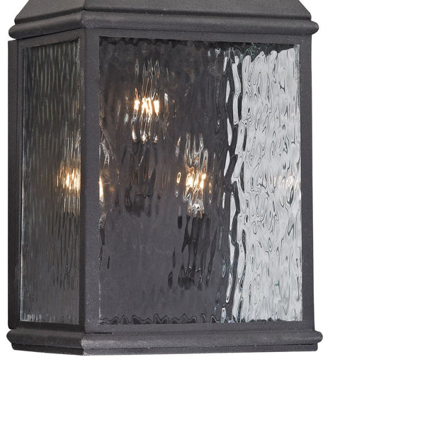 Atlas Forged Jefferson 2-Light Outdoor Sconce - Timeless Lantern Design with Textured Glass for Ambiance Charcoal 9'' OL11314-BK