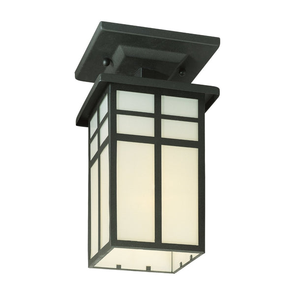 Atlas Mission 5.5'' Wide 1-Light Outdoor Flush Mount - Classic Black Cage with Frosted Glass for Curb Appeal OL11398-BK