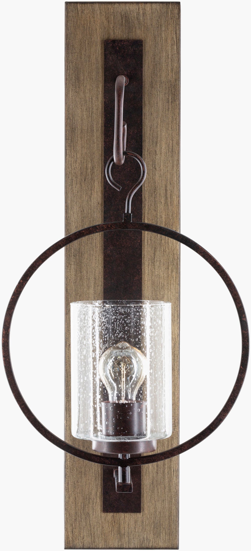 Surya Nola Wall Sconce Lighting – 28" Elegant Metal & Glass Fixture For Stunning Home Ambiance & Glow Fixture, Brown Iron,Glass Ola-001