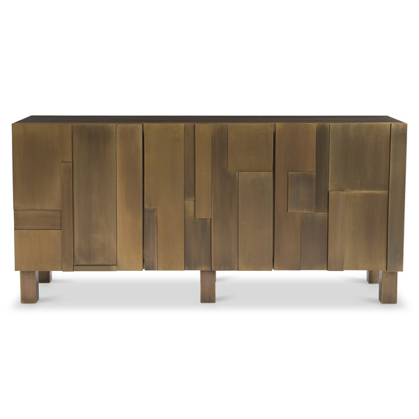 Bernhardt Bernhardt Acora Buffet With Aged Brass Clad Frame, Sculptural Patchwork Doors & Soft-Close Storage 347134