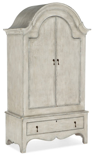 Hooker Furniture Ciao Distressed Cream Wardrobe With Adjustable Shelves, Hanging Rod & Drawer — Cottage Chic Storage 5805-90013-94