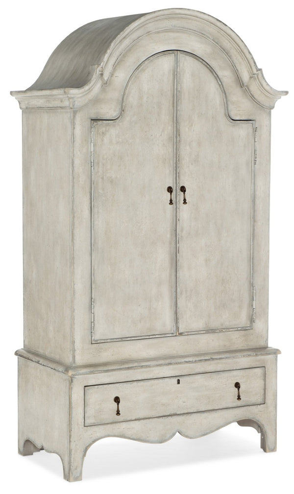 Hooker Furniture Ciao Distressed Cream Wardrobe With Adjustable Shelves, Hanging Rod & Drawer — Cottage Chic Storage 5805-90013-94