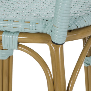 English Elm 29.5" Outdoor Pe Rattan Bistro Barstools Set of 2 Woven Teal French Cafe Style 72606.00LT
