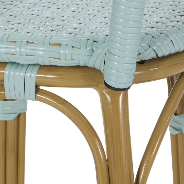 English Elm 29.5" Outdoor Pe Rattan Bistro Barstools Set of 2 Woven Teal French Cafe Style 72606.00LT