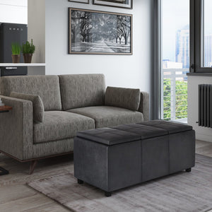 English Elm Avalon Storage Ottoman - Stylish Distressed Black Faux Leather With Hidden Storage & Trays B136P158252