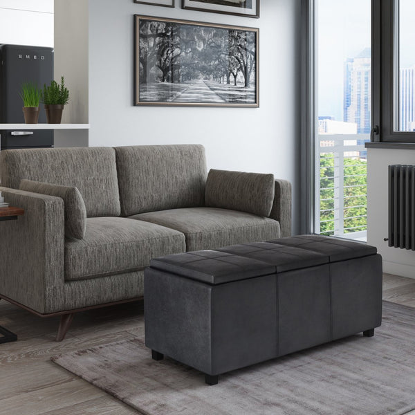 English Elm Avalon Storage Ottoman - Stylish Distressed Black Faux Leather With Hidden Storage & Trays B136P158252