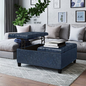 English Elm Harrison Coffee Table Storage Ottoman In Denim Blue - Stylish, Multi-Functional, And Durable Design B136P159143