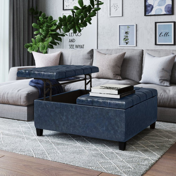 English Elm Harrison Coffee Table Storage Ottoman In Denim Blue - Stylish, Multi-Functional, And Durable Design B136P159143