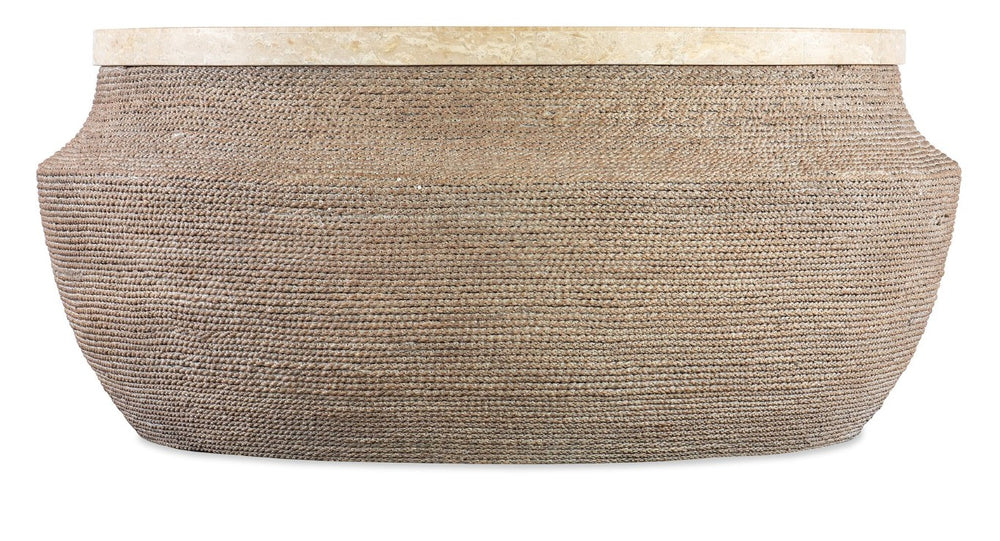 Hooker Furniture Retreat Round Cocktail Table With Travertine Top, Rope-Wrapped Base & Casters For Coastal Style 6950-80111-80