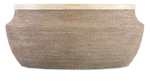 Hooker Furniture Retreat Round Cocktail Table With Travertine Top, Rope-Wrapped Base & Casters For Coastal Style 6950-80111-80