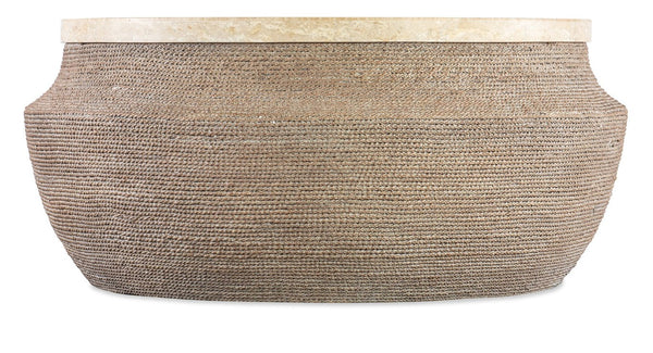 Hooker Furniture Retreat Round Cocktail Table With Travertine Top, Rope-Wrapped Base & Casters For Coastal Style 6950-80111-80