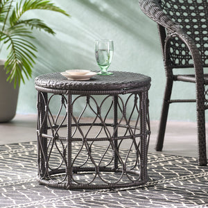 English Elm Christopher Knight Home® - BRUCE Rattan Side Table with Wicker Weave Top, Boho Outdoor Accent, Durable Polyethylene, 19.75" H Grey 70418.00GRY