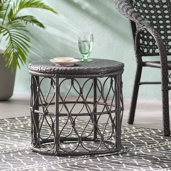 English Elm Christopher Knight Home® - BRUCE Rattan Side Table with Wicker Weave Top, Boho Outdoor Accent, Durable Polyethylene, 19.75" H Grey 70418.00GRY