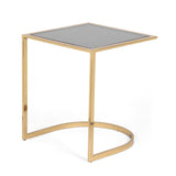 Christopher Knight Home® - Noble House - Biorn Modern Glam Handcrafted Glass Top C-Shaped Side Table, Black and Brass