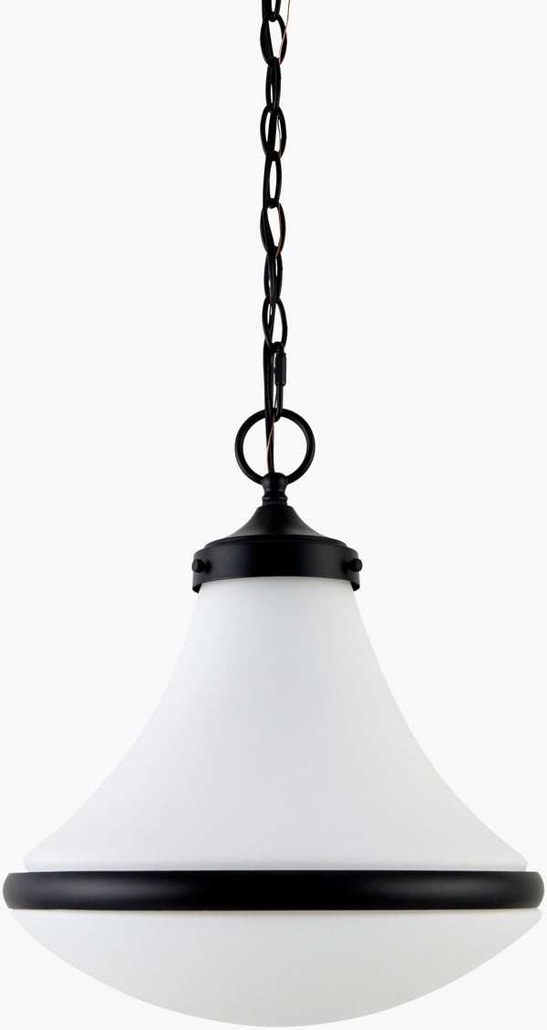 Surya Olot Minimalist Pendant Light - 13"X13" Modern Iron & Glass Fixture For Kitchen Or Dining Room Fixture, Black,Shade, White,Cord, Black Iron,Glass,Glass Olt-001