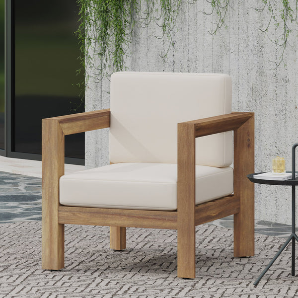 English Elm Christopher Knight Home® - GENSER Club Chair Beige Brown Acacia Wood Weather-Resistant Open Slat Seating Durable Outdoor Accent 65728.00DLBGE