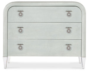 Hooker Furniture Melange Julip Accent Chest With Linen-Wrapped Finish, Acrylic Legs & Chrome Jewelry Pulls, 3 Self-Closing Drawers Greens 628-50205-35