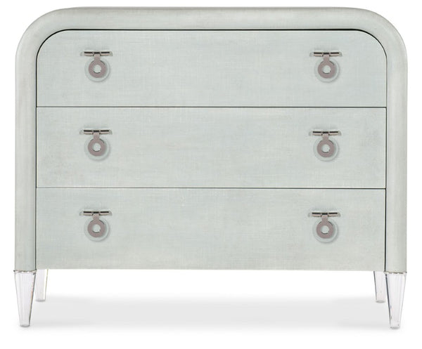 Hooker Furniture Melange Julip Accent Chest With Linen-Wrapped Finish, Acrylic Legs & Chrome Jewelry Pulls, 3 Self-Closing Drawers Greens 628-50205-35