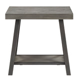 Homelegance By Top-Line Alastor Rustic X-Base End Table with Shelf Grey MDF