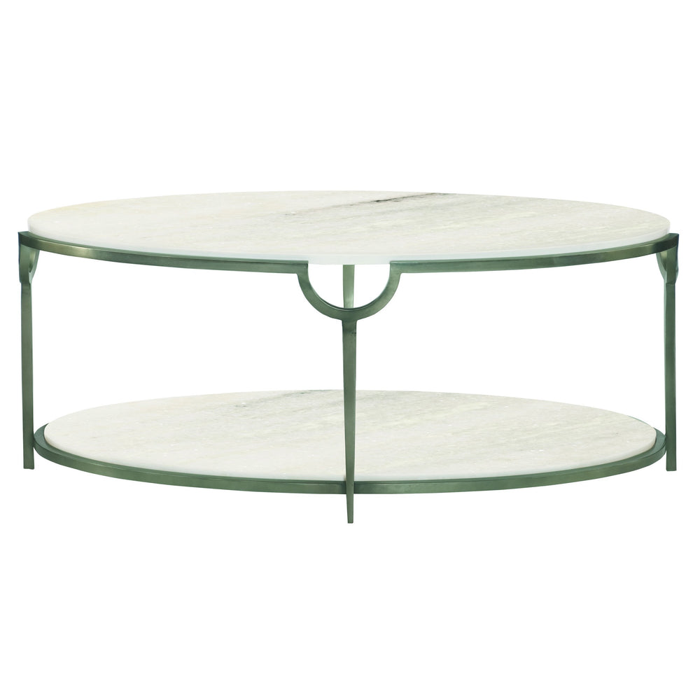 Bernhardt Bernhardt Oval Morello Cocktail Table With Faux Carrara Marble Top, Oxidized Nickel Sculptural Frame 469013