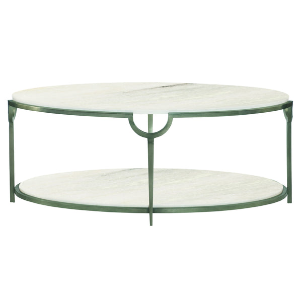 Bernhardt Bernhardt Oval Morello Cocktail Table With Faux Carrara Marble Top, Oxidized Nickel Sculptural Frame 469013
