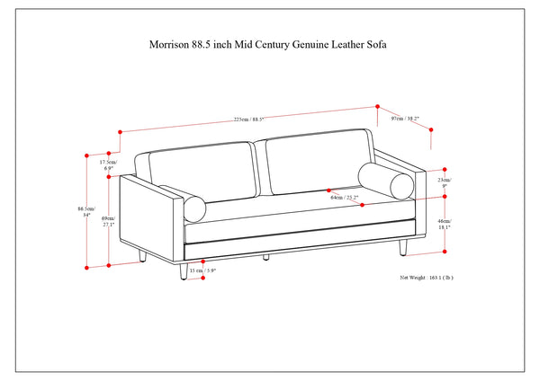 English Elm Morrison 89" Mid-Century Modern Sofa In Caramel Brown Leather - Plush Comfort & Timeless Style B136P159630