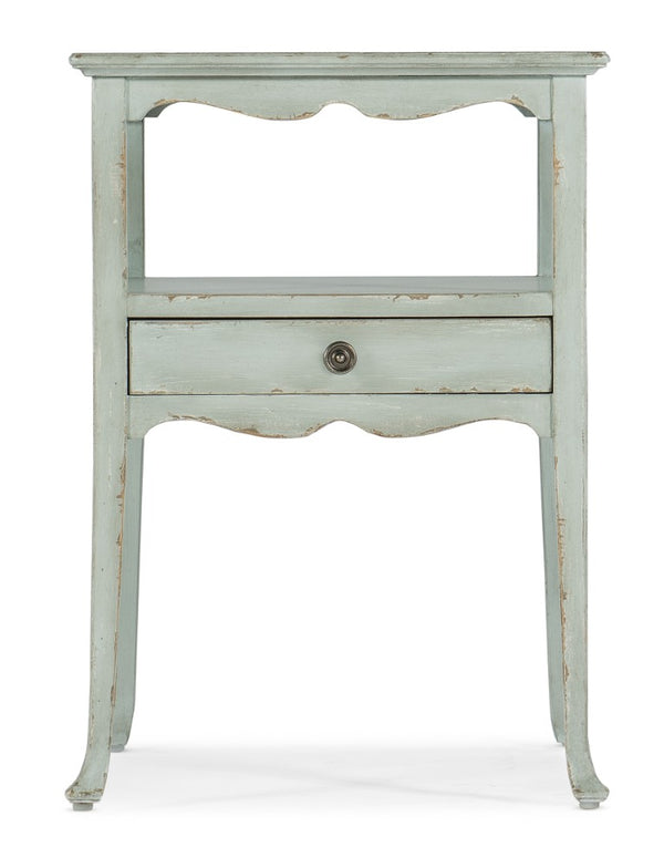 Hooker Furniture Charleston Coastal-Inspired One-Drawer Accent Table With Scalloped Trim, Self-Closing Drawer, Shelf Light Blue 6750-50005-40